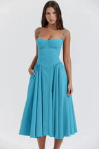 Backless Suspender Midi Dress Sleeveless A Line Style For Evening Wear