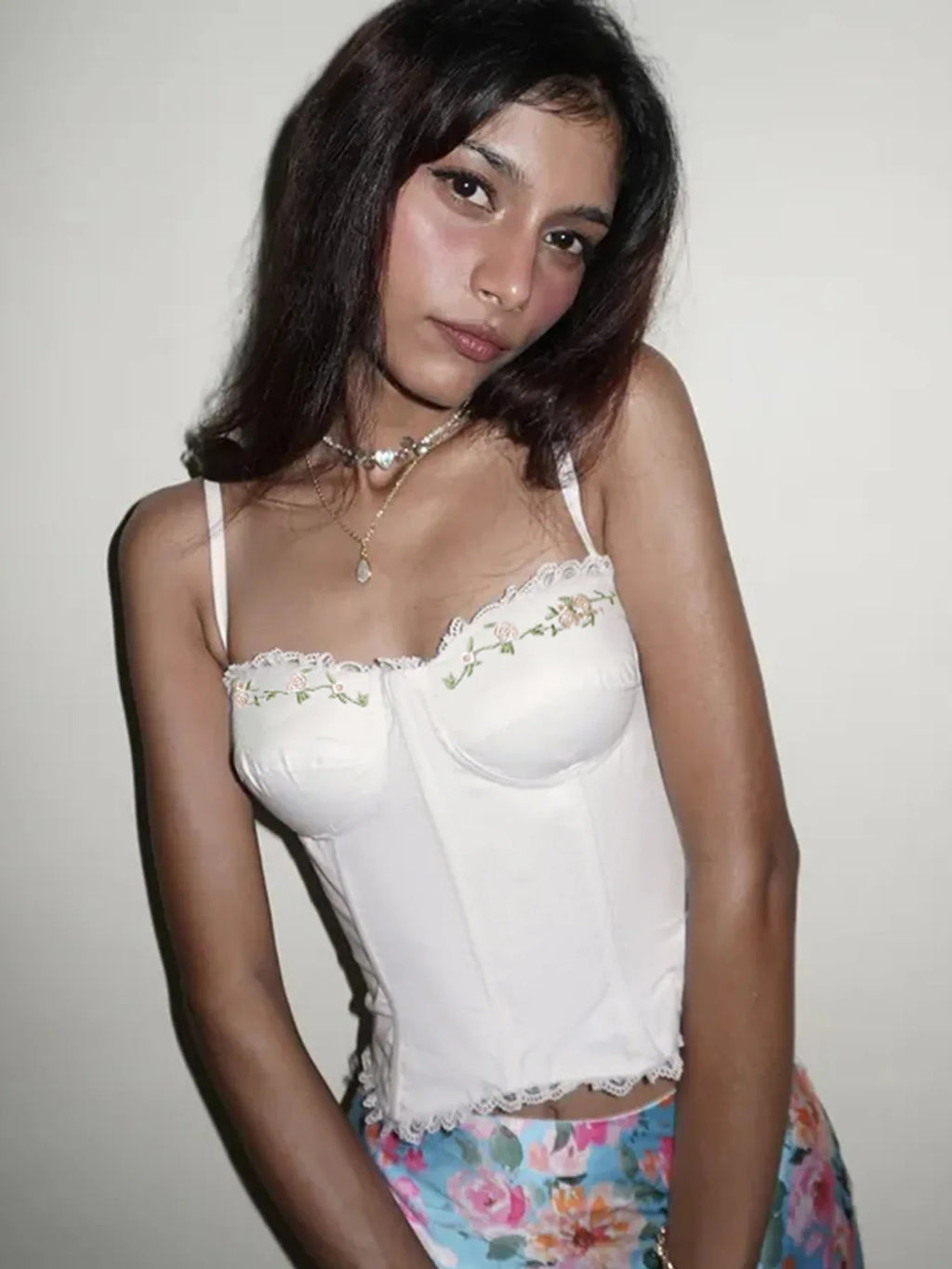 French Embroidered Flower Halter Corset Sexy Slim Top