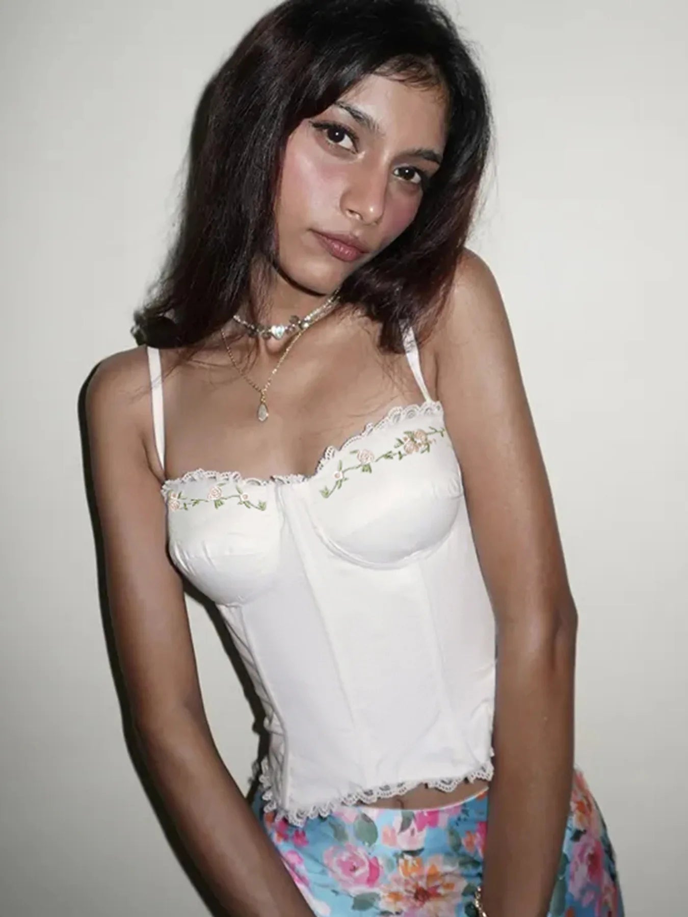French Embroidered Flower Halter Corset Sexy Slim Top
