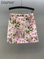 Floral Sequined Mini Skirt With High Waist Glam Inspired Retro Vibe