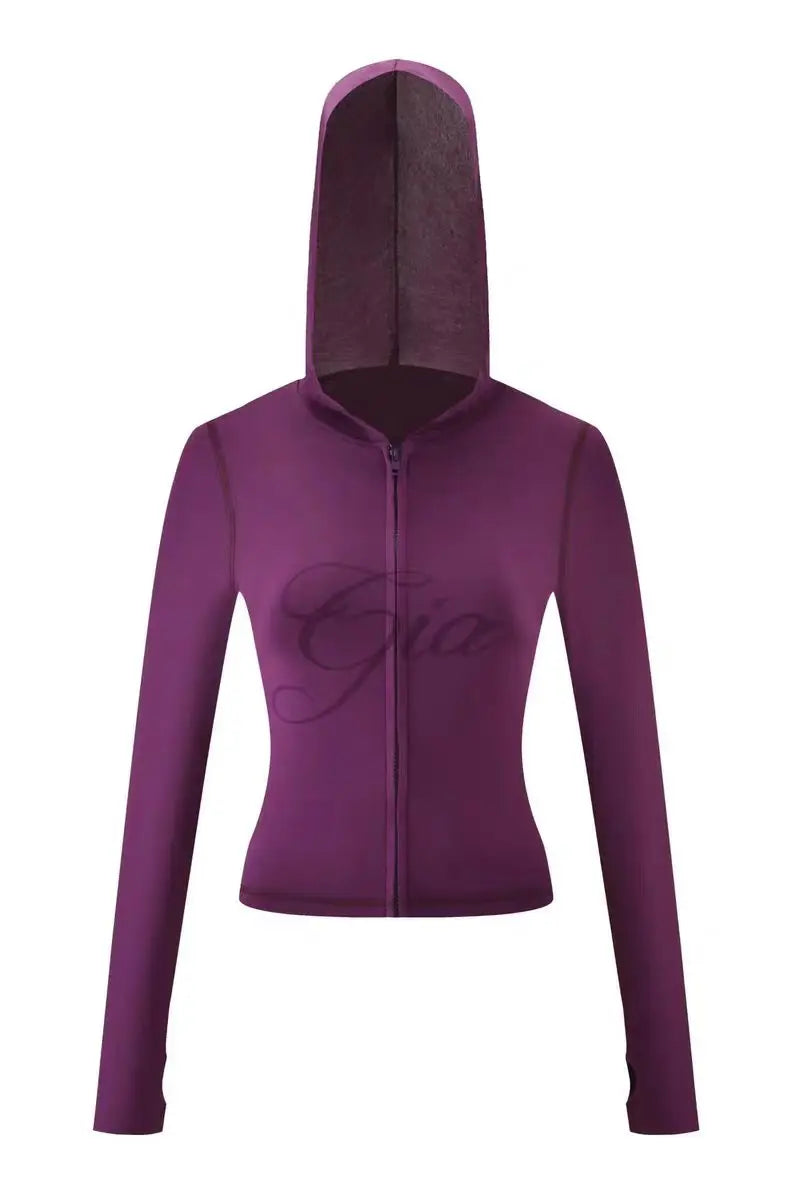 Two Piece Slim Fit Letter Print Hooded Zipper Jacket And Pants Set Open Thread Design