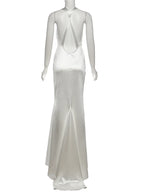 Silky Satin Evening Gown With Low Neck Backless Design Sleeveless Maxi Dress