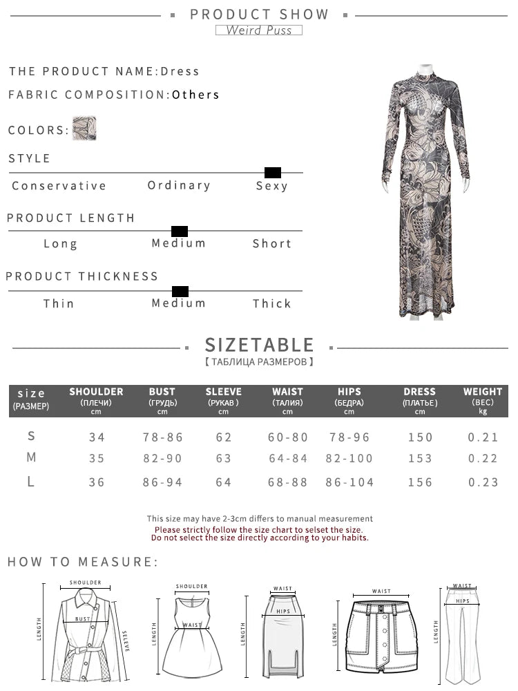 Mesh Print Maxi Bodycon Dress With Turtleneck And Long Sleeves