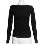 Long Sleeve Belted Top With Gathered Design