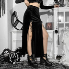Punk High Waist Skirt With Bow Side Split Knee Length