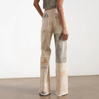 Women's Off White Wide Leg Jeans American Retro Loose Fit Printed Design Floor Length Denim Pants High Waist Trousers