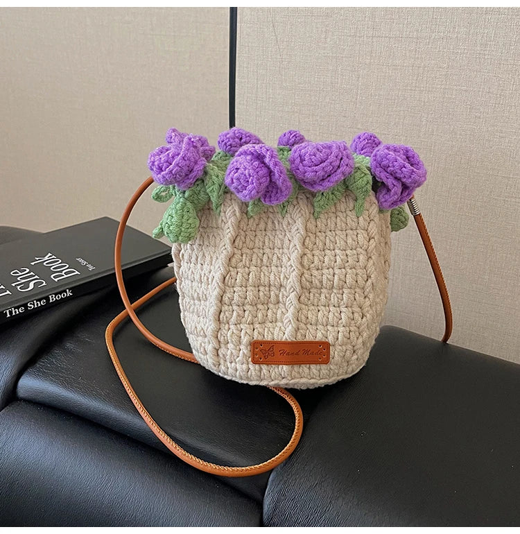 String Bucket Bag For Women Lightweight Crossbody Versatile Hollowout Design