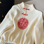 Vintage Knit Sweater With V Neck And Loose Fit