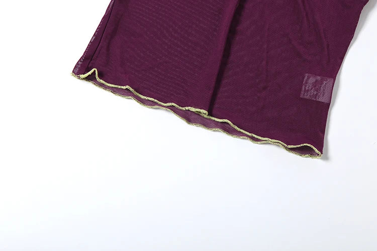 Sexy Mesh Patchwork Button o-Neck Mini Sleeve Top