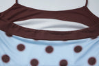 Blue Polka Dot Halter Maxi Dress For Women Color Block Backless Lace Up