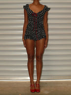 Ruffled Dots Bow Top Smocked Shorts Set