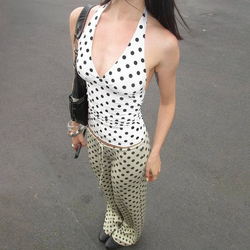 Polka Dot Off Shoulder Backless Camisole Tank Top