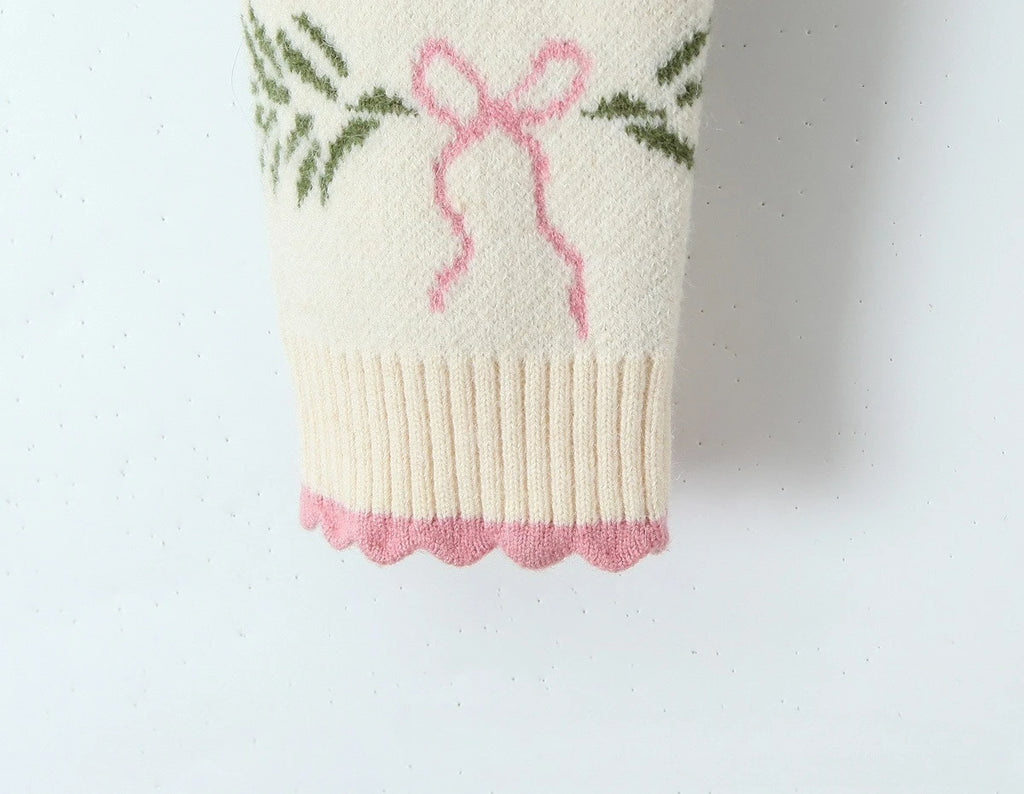Women Sweater Cardigan Lovely Short Embroidered Sweaters O Neck Knitted Jumpers