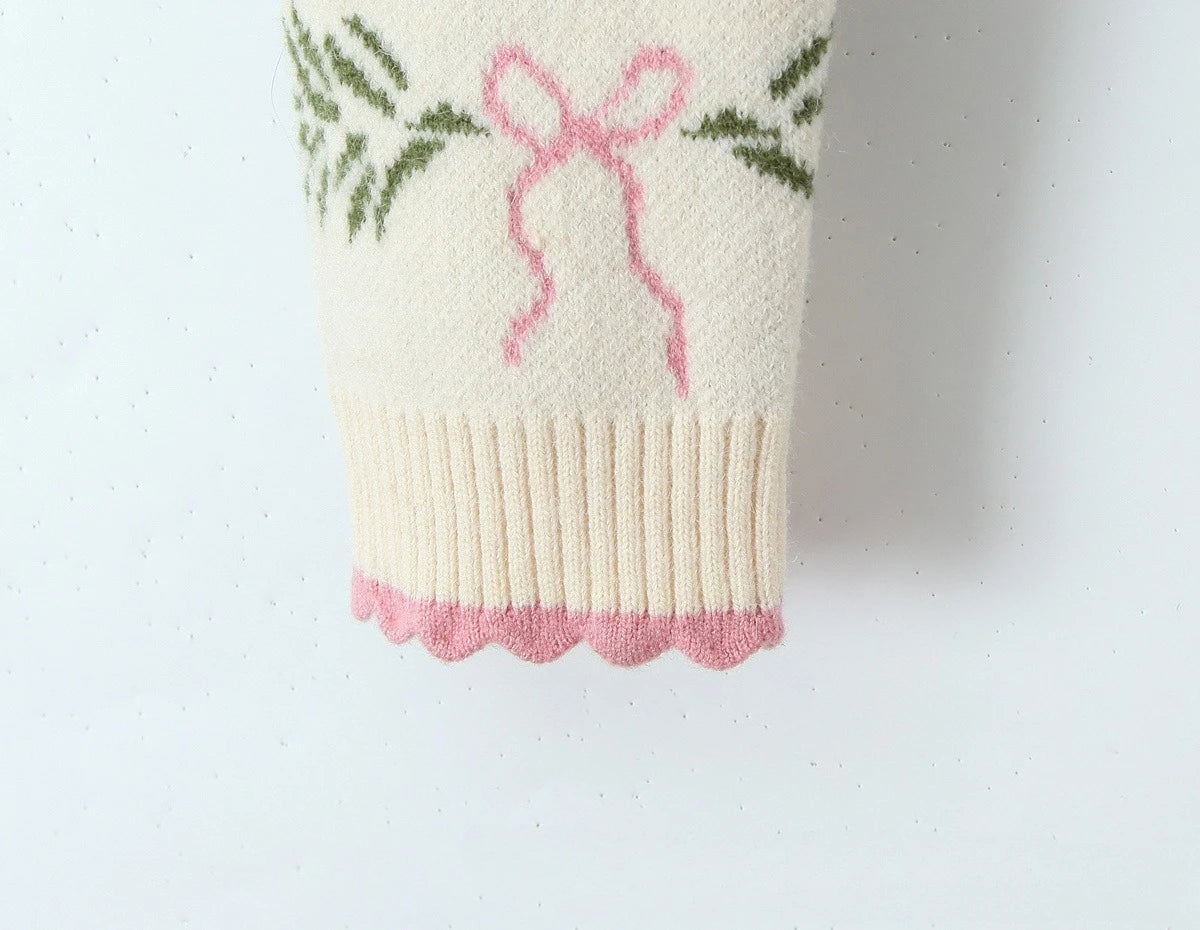 Women Sweater Cardigan Lovely Short Embroidered Sweaters O Neck Knitted Jumpers