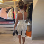 Chic Polka Dot Two Piece Set With Halter Lace Up Corset Top And Cropped Pants Y2K Inspired Outfit