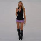 Glam Sequin Halter Top And Pleated Backless Skirt Set
