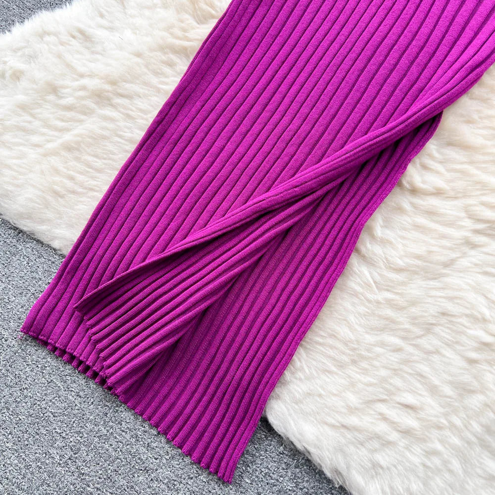 Wrap Knit Maxi Dress With Side Split
