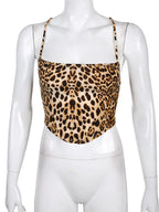 Leopard Print Backless Lace Up Bralette Crop Top
