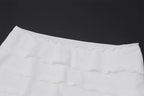 Elegant White Coords Set With Ruffled Trim Skirt And Long Sleeve Top