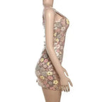 Floral Sequin Mini Dress With Spaghetti Straps