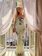 Apricot Backless Bandage Maxi Dress With Spaghetti Straps