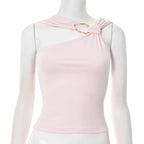 Backless Cropped Tank Top For Summer Women With Metal Ring Detail Sleeveless Vest