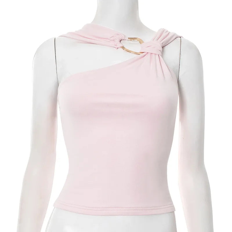 Backless Cropped Tank Top For Summer Women With Metal Ring Detail Sleeveless Vest