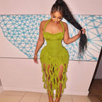 Elegant Halter Backless Ruffles Mini Dress Slim Fit With Tassel Detail