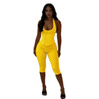 Cute Dots Design Halter Jumpsuit With Zipper Backless Sleeveless