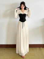 Chic Color Block Dress With Cinched Waist And V Neck