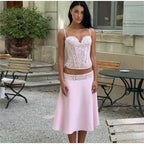 Delicate Lace Corset Cami And Midi Skirt Set Slim Fit Sleeveless Romantic Outfit