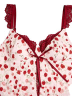 Women's Sweet Rose Floral Print Corset Top Lace Strap Bow Detail Bustier Crop Y2K Fashion Top