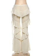 Irregular Tiered Flare Pants With Patchwork See Through