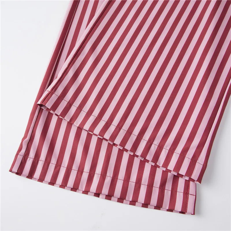 Striped Two Piece Pajama Set With Tie Shoulder Tank Top And Straight Pants