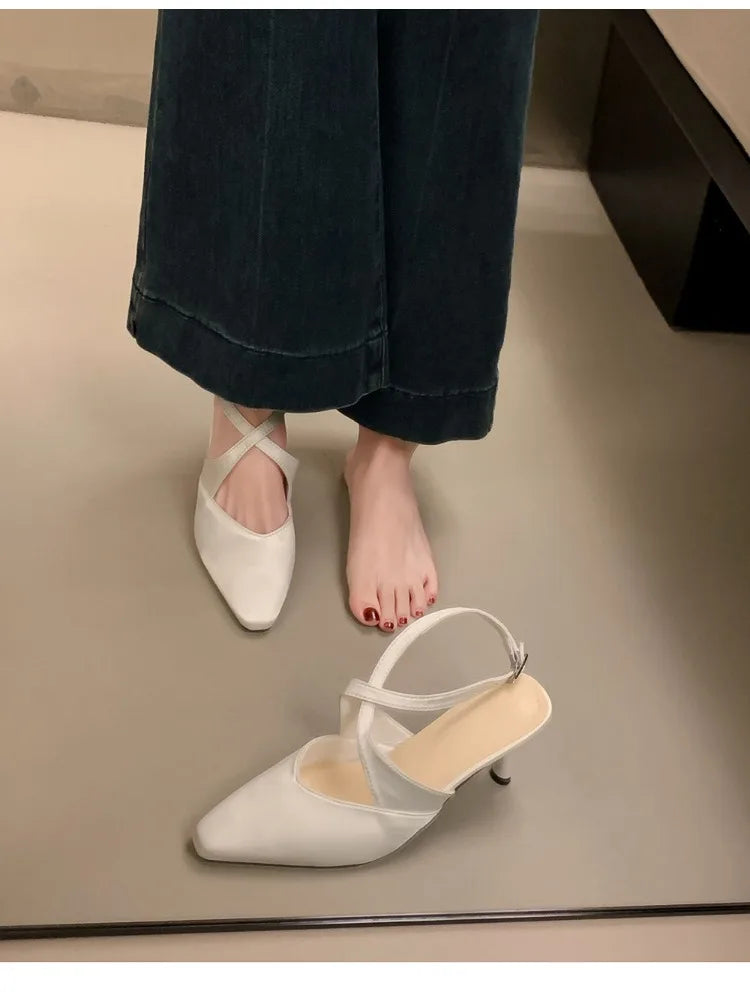 High Heel Sandals With Cross Ankle Strap And Slingback Pumps