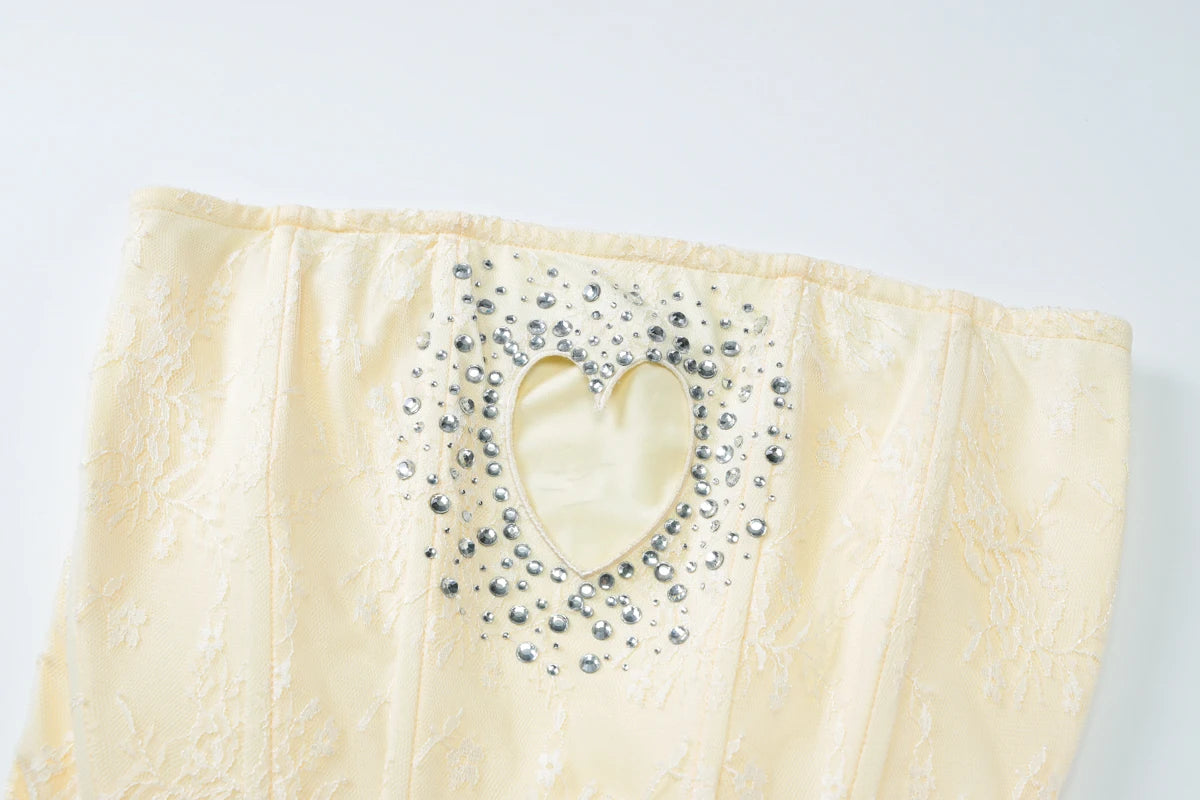 Sequined Strapless Mesh Mini Dress With Heart Cutout Zip Front