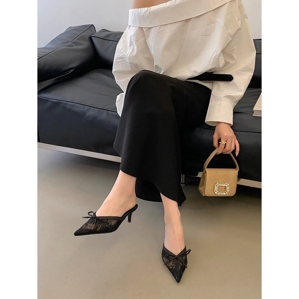 Butterfly Knot Pointed Toe Mules Breathable Mesh