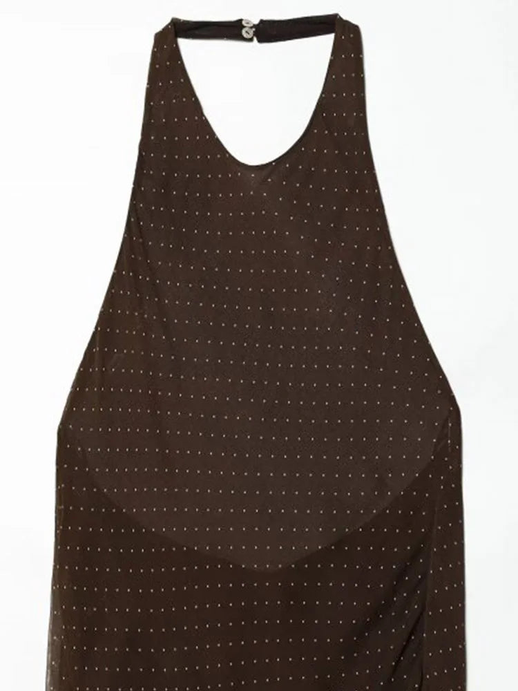Chic Halter Dress With Off Shoulder Silhouette In Vintage Polka Dot Chiffon
