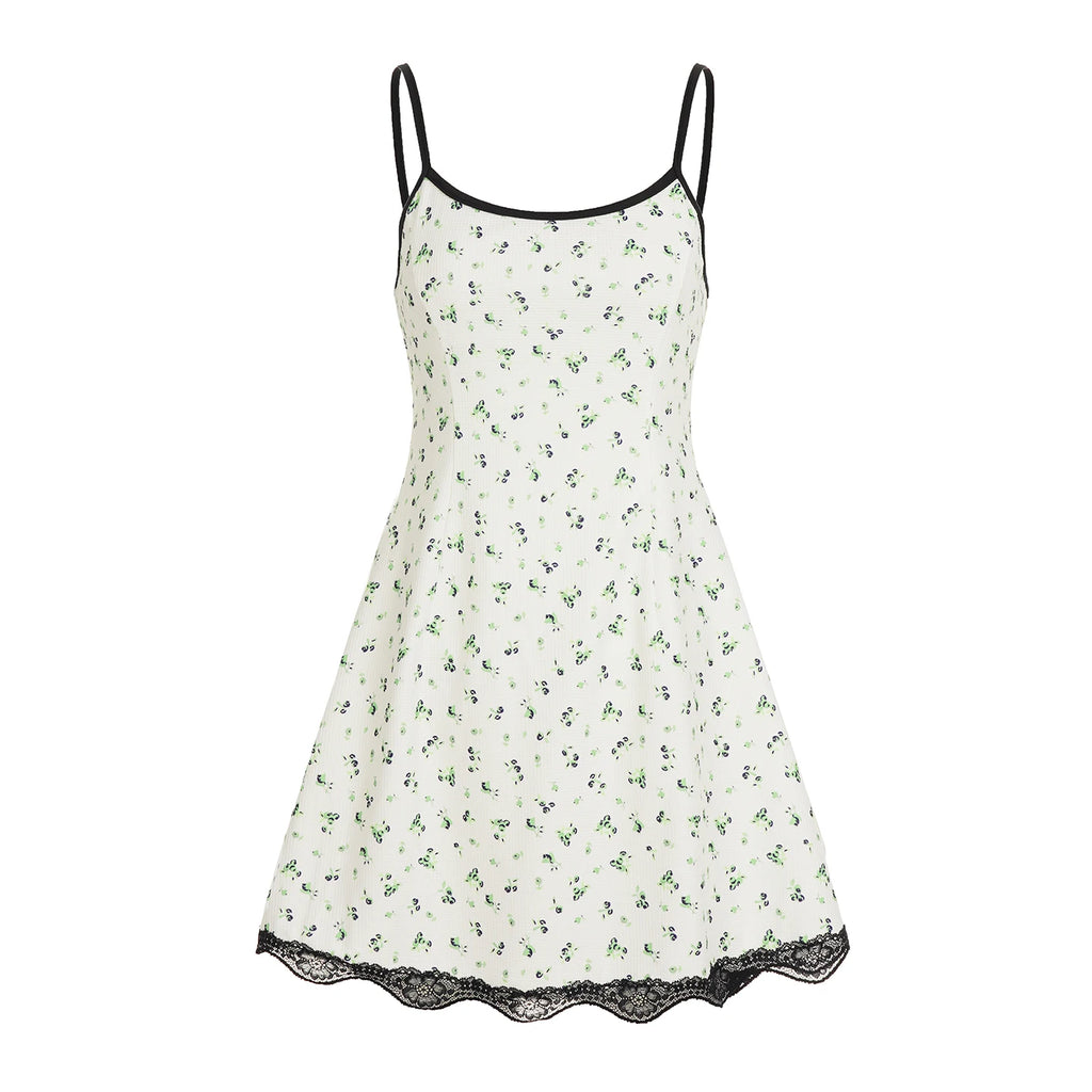 Sexy Floral Strap Ruffle Lace Short Dress
