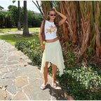 Soft Ruffle High Waist Midi Skirt With Asymmetrical Hem