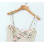 Women Vintage Floral Print Knit High Stretch Sling Mini Dress