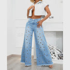 Vintage Vibe Women Retro Flared Jeans Wide Leg Loose Fit