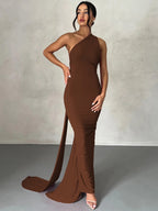 One Shoulder Backless Ruched Slim Long Dress