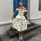 Fashion Women's Lady Suit Halter A-line Tops Bud Loose Skirt Polka Dot Set