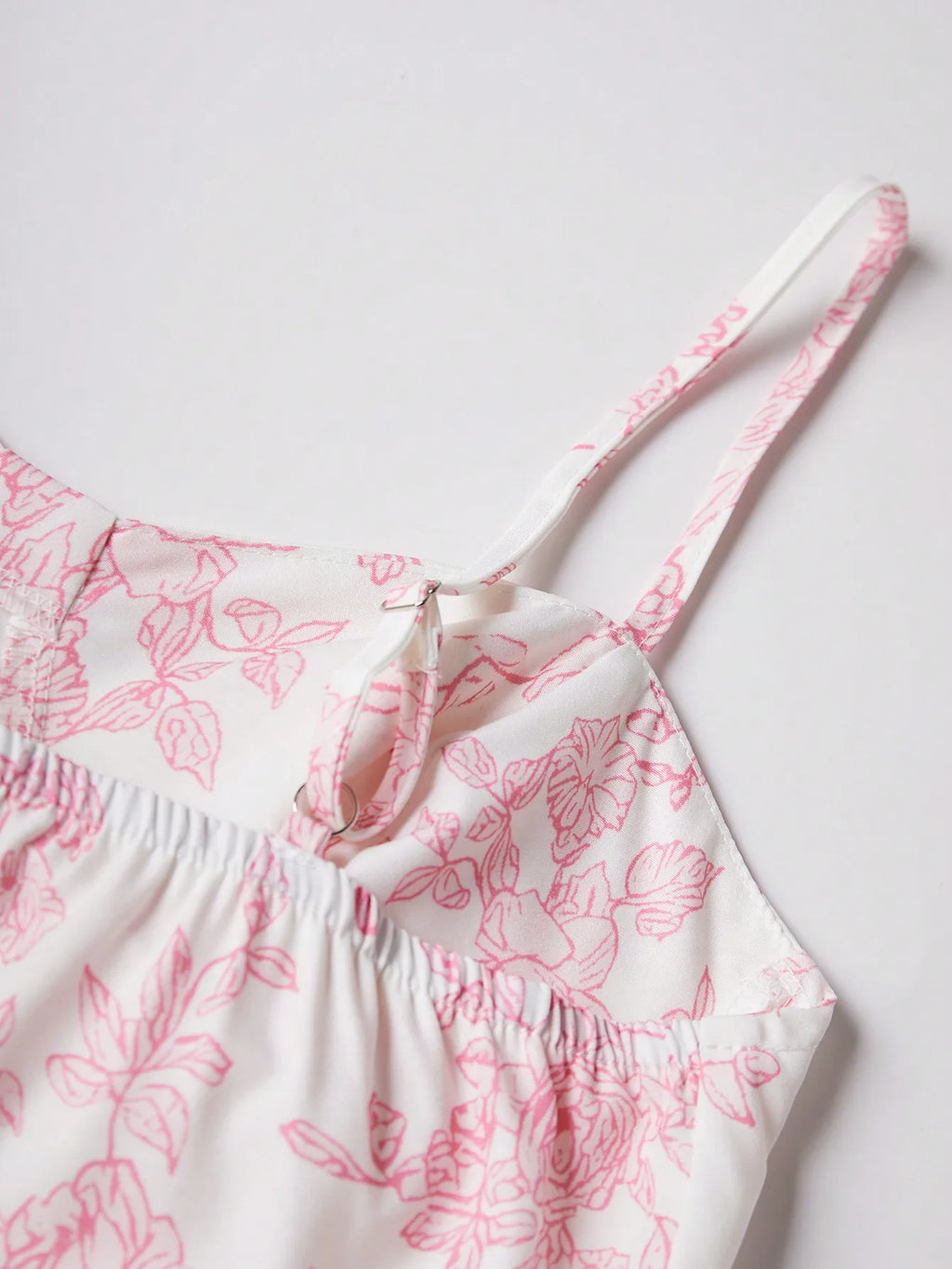 Blush Pink Floral Dress With Thin Straps And Flared Waist