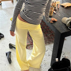 Soft Wide Leg Trousers With Fold Over Waist Solid Color Casual Bottoms