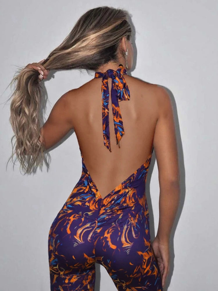 Backless Halter Off Shoulder Playsuit With Skinny Stretch Wrap Romper