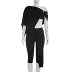 Irregular One Shoulder Crop Top And Capri Pants Set