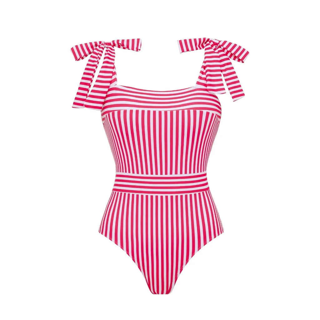 White Striped Two Piece Swimsuit With Halter Top And Long Skirt Beachwear For Summer Vacations
