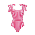 White Striped Two Piece Swimsuit With Halter Top And Long Skirt Beachwear For Summer Vacations